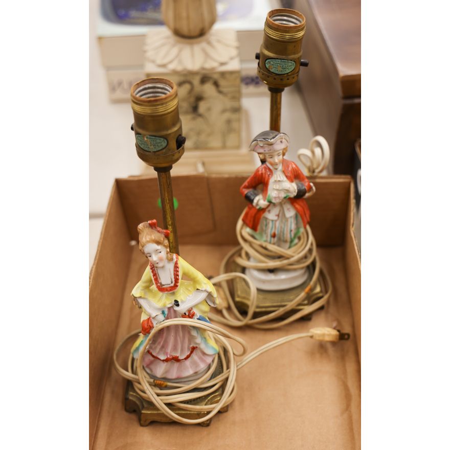 Pair Vintage Figural Porcelain Vanity Lamps