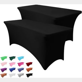 HUSSOME 2 PACK 6FT TABLE CLOTH FOR RECTANGLE TABLE BLACK TABLECLOTH RECTANGULAR FITTED STRETCH SPANDEX TABLE COVERS 6 FT FOR BIRTH