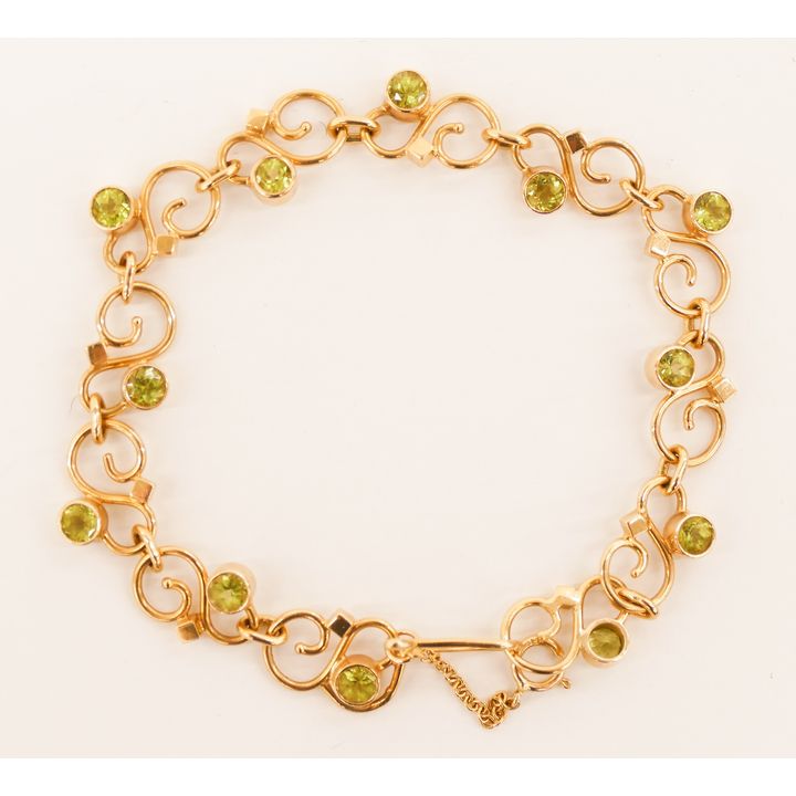 Lady's 14k Peridot Scrolled Link Bracelet