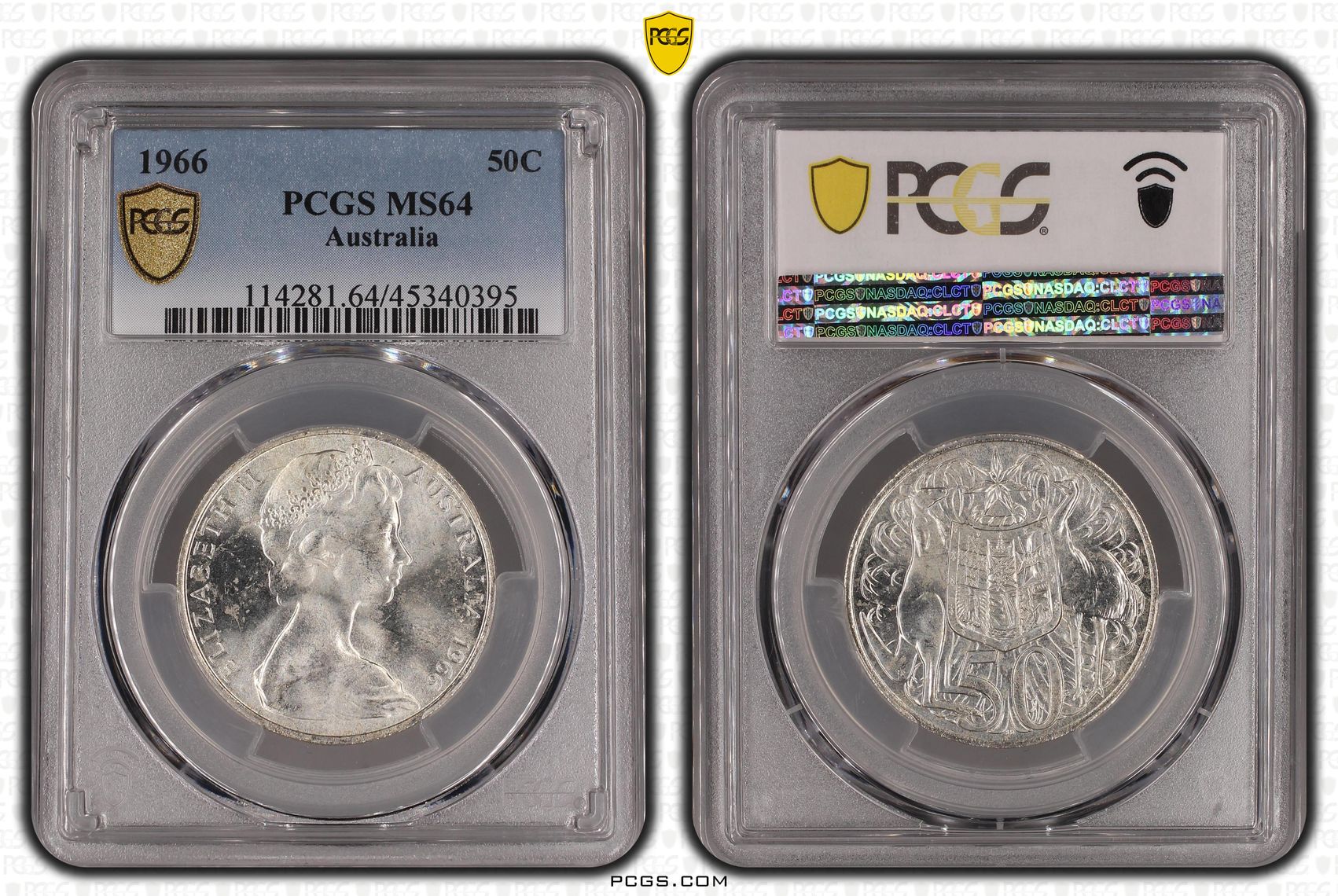 1966 Australia Fifty Cent, 50c Silver PCGS - MS64 -395