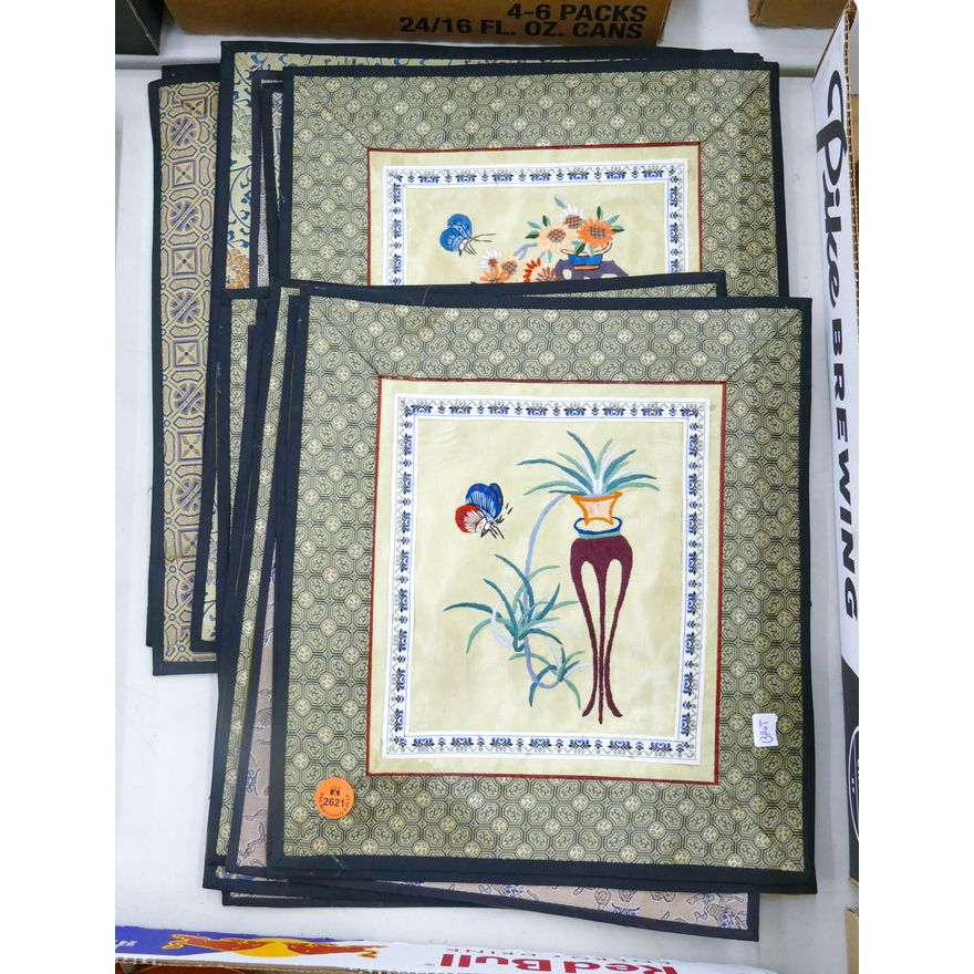 Stack 16pc Chinese Silk Embroidered Square Panels 11''x11'' Approx.