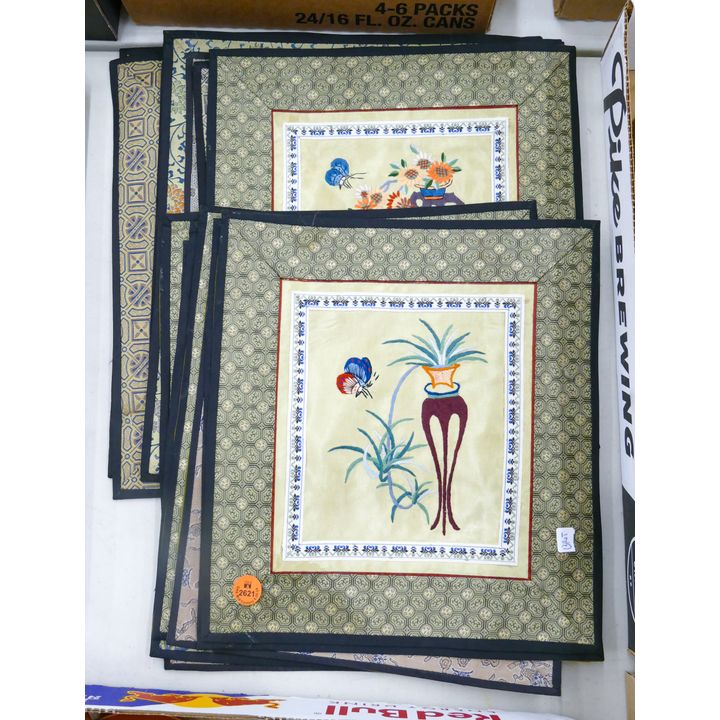 Stack 16pc Chinese Silk Embroidered Square Panels 11''x11'' Approx.