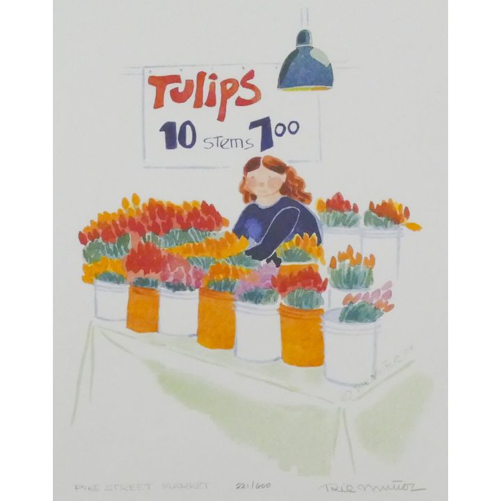Rie Munoz "Pike Street Market" 2004 Signed Print 11.5" x 9.5" Sheet.