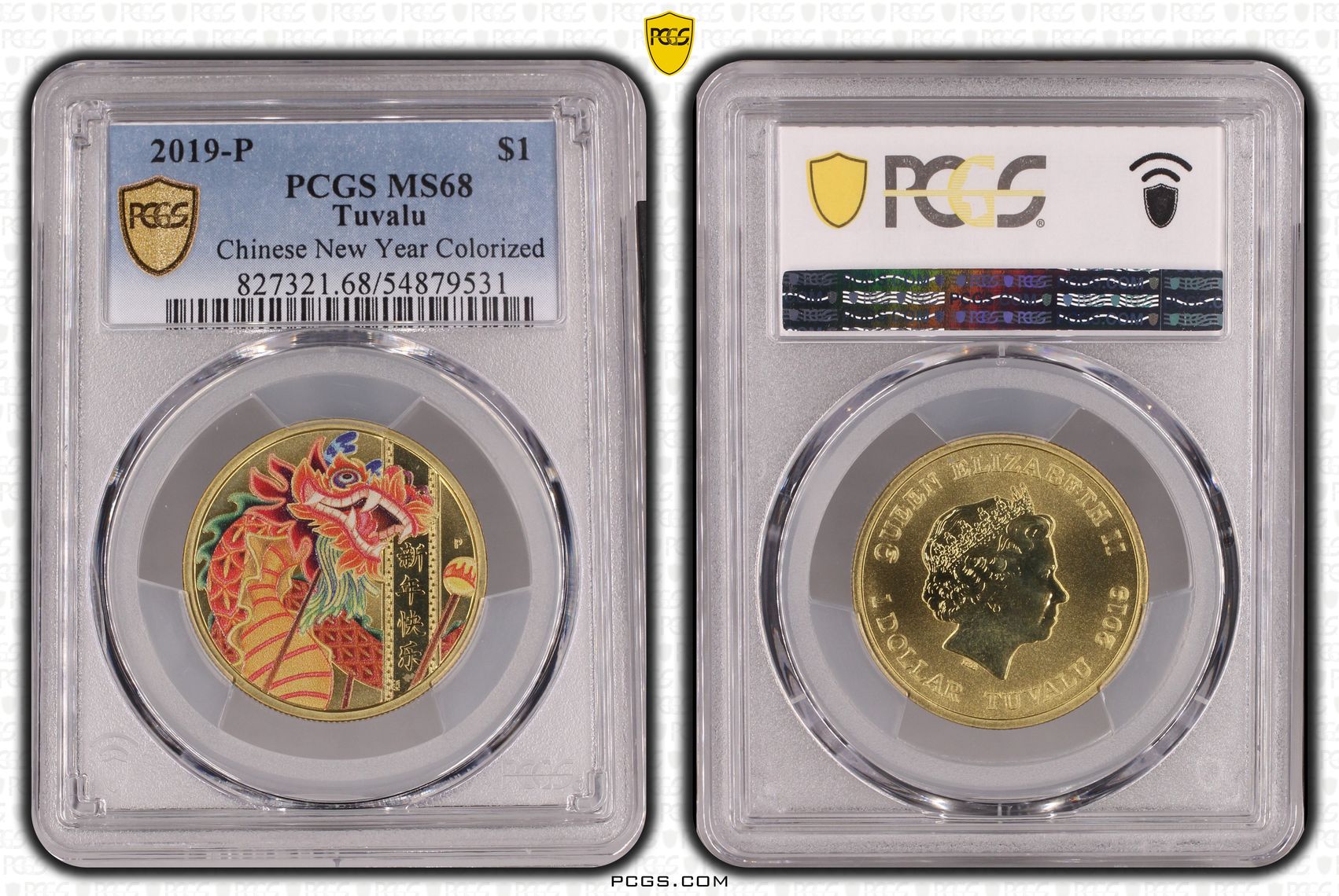 Tuvalu, Chinese New Year Colorized, One Dollar, 2019-P, PCGS MS68