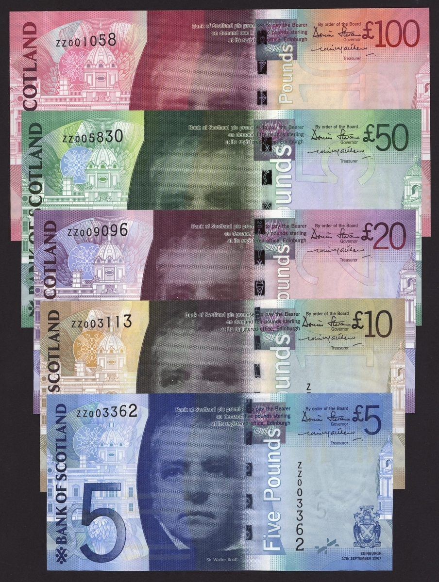Bank of Scotland, [5 notes] set of replacement notes, 17th September ...
