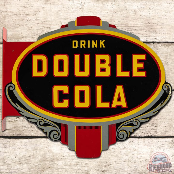 1940s NOS Drink Double Cola Die Cut DS Tin Flange Sign