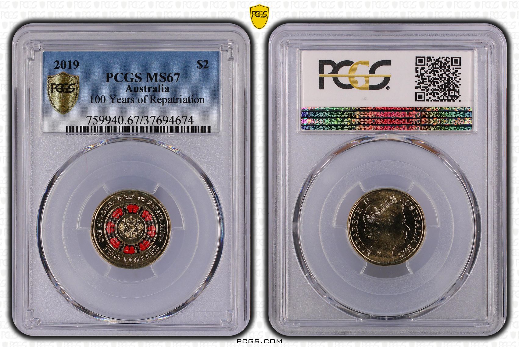 2019 Australia Two Dollar, $2 100 Years of Repatriation PCGS - MS67 -674