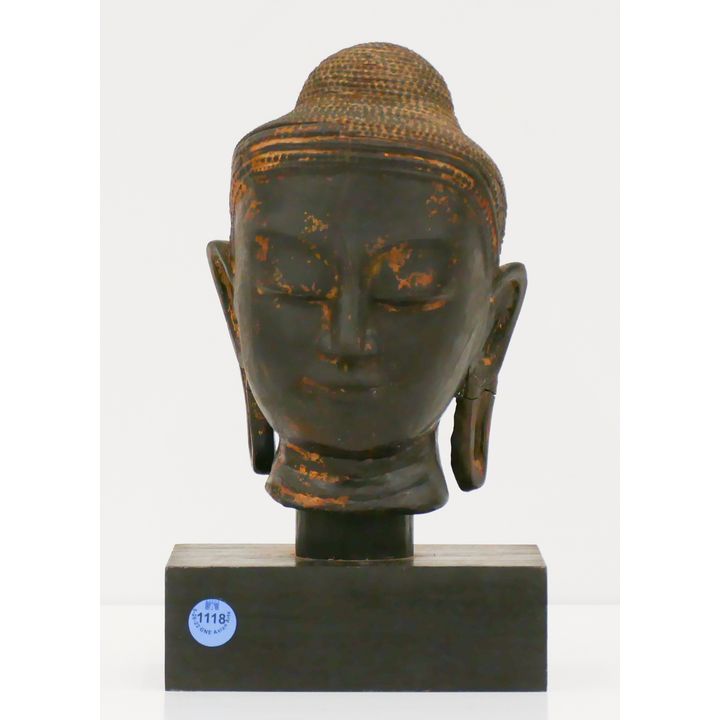 Old Burmese Lacquered Buddha Head on Stand 11''x6''