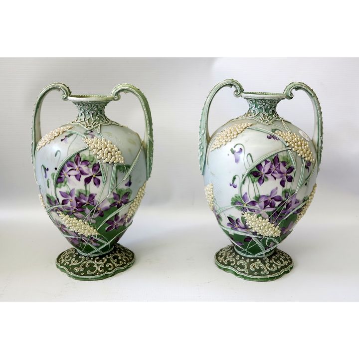 PAIR OF PORCELAIN TWO-HANDLED VASES