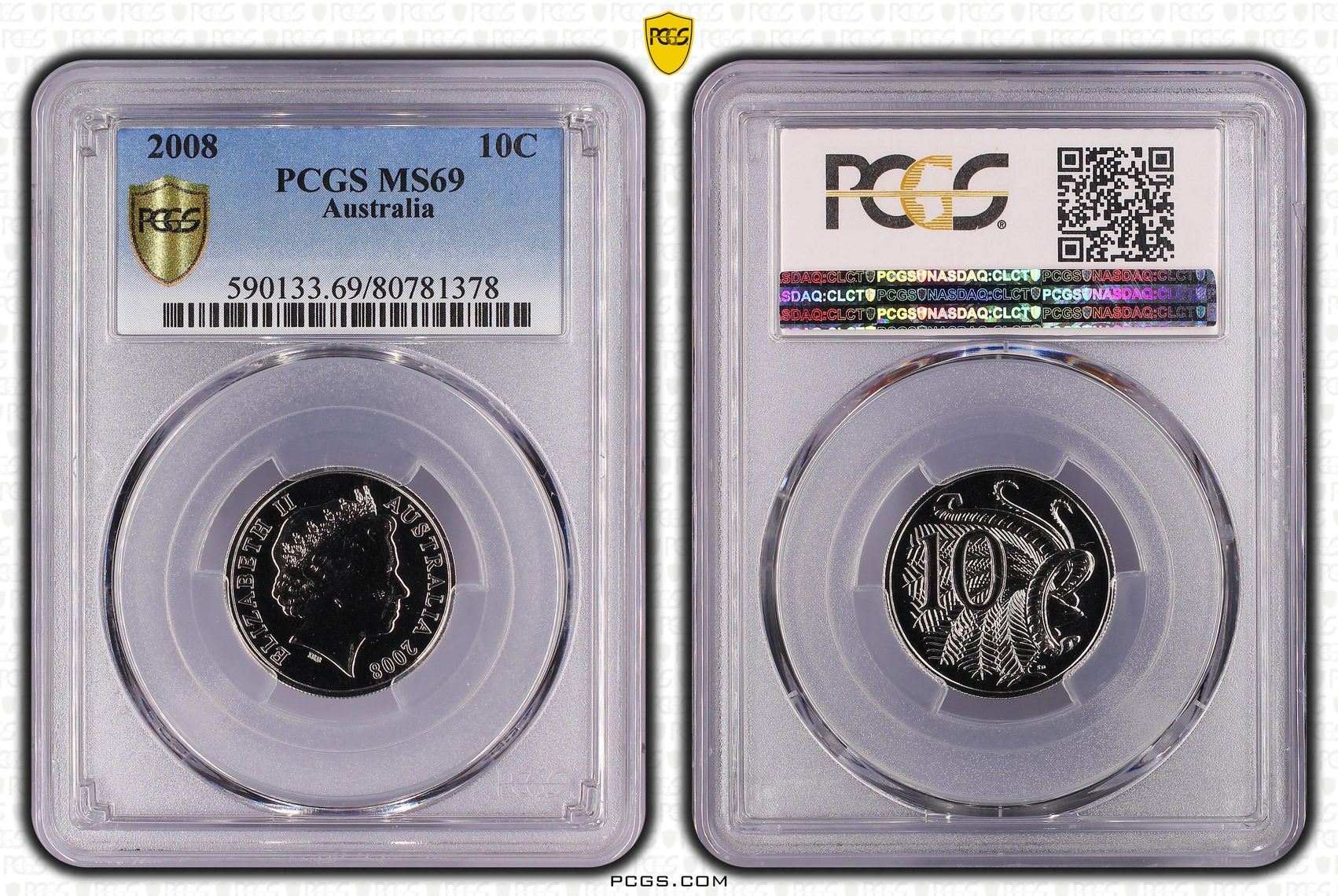 Elizabeth II, Ten Cent, 2008, PCGS MS69