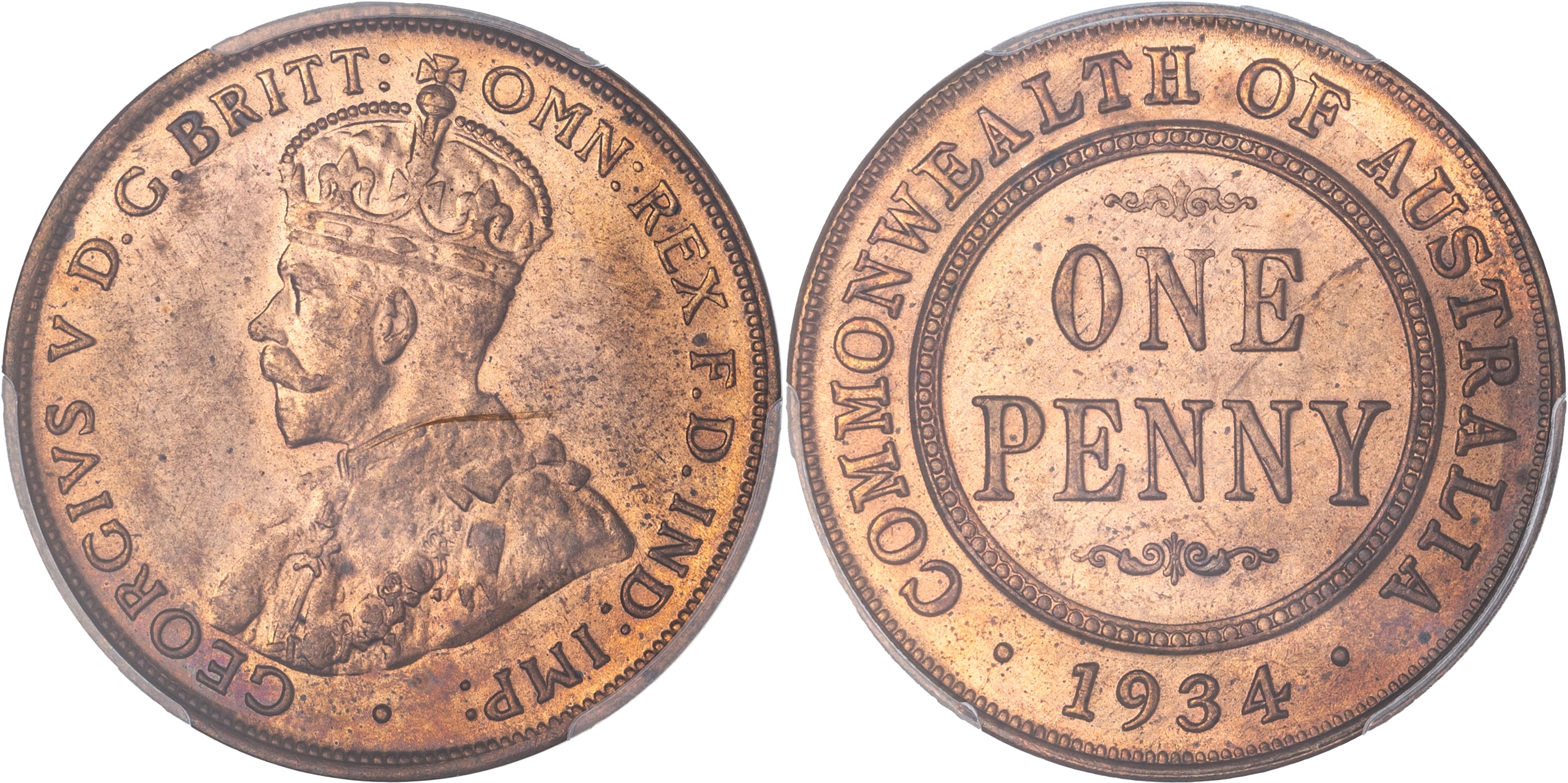 George V, Penny, 1934, PCGS MS64RB