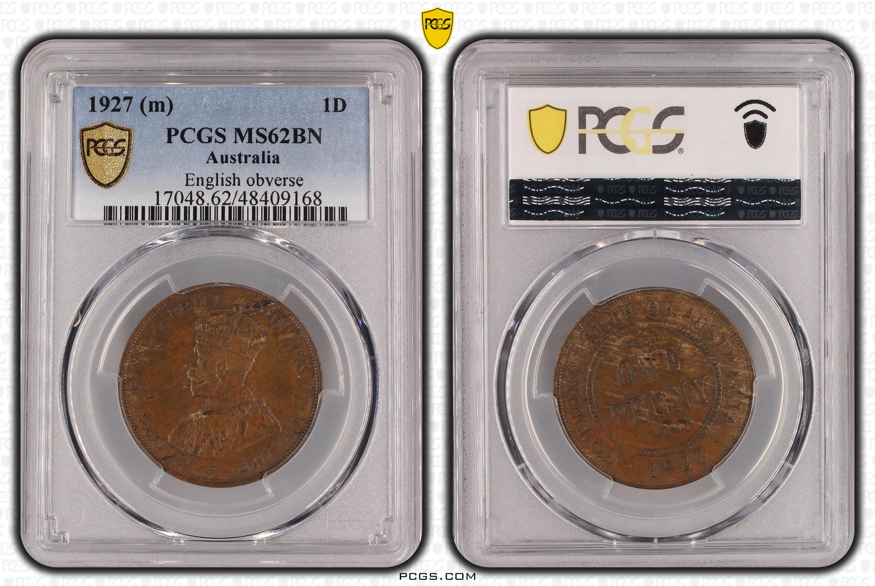 George V, English obverse, Penny, 1927, PCGS MS62BN