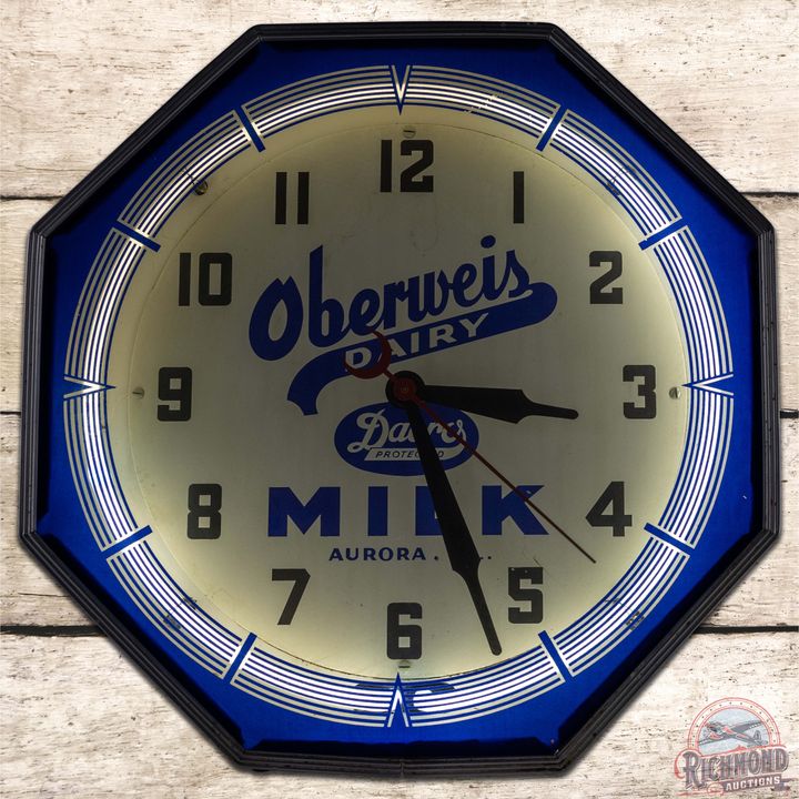 Oberweis Dairy Milk Aurora IL Neon Products Octagon Advertising Clock