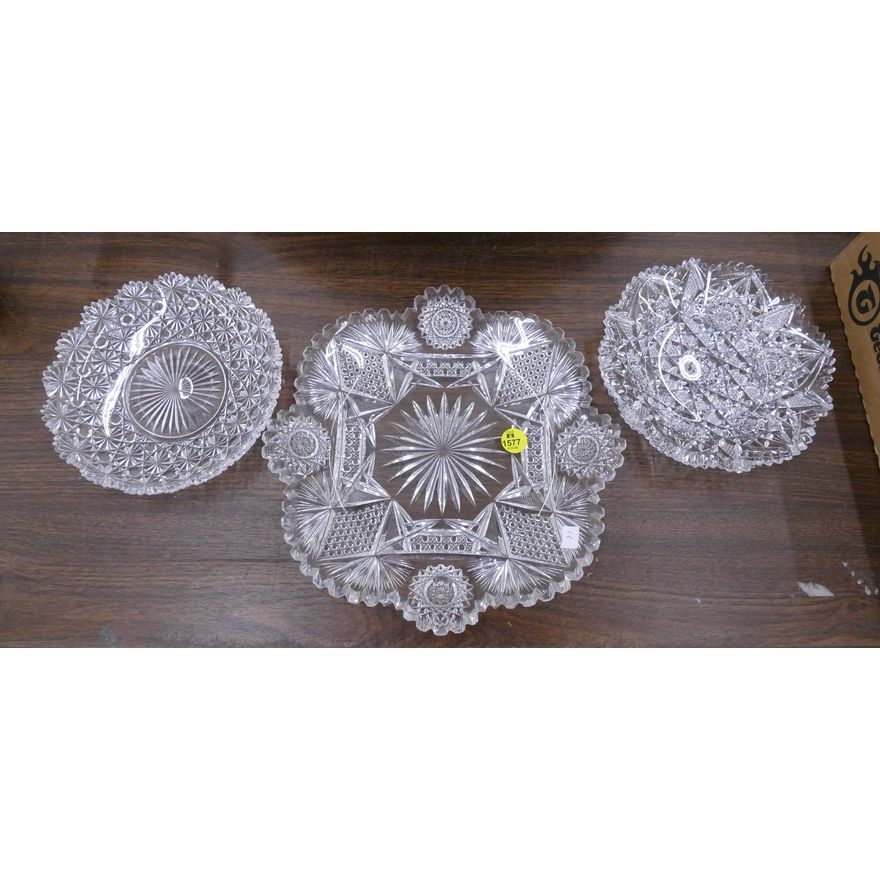 3pc Brilliant Cut Glass Trays- 7 to 10''