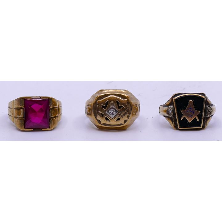 Box 10K Gold Mens Masonic Rings- 22.4g TW