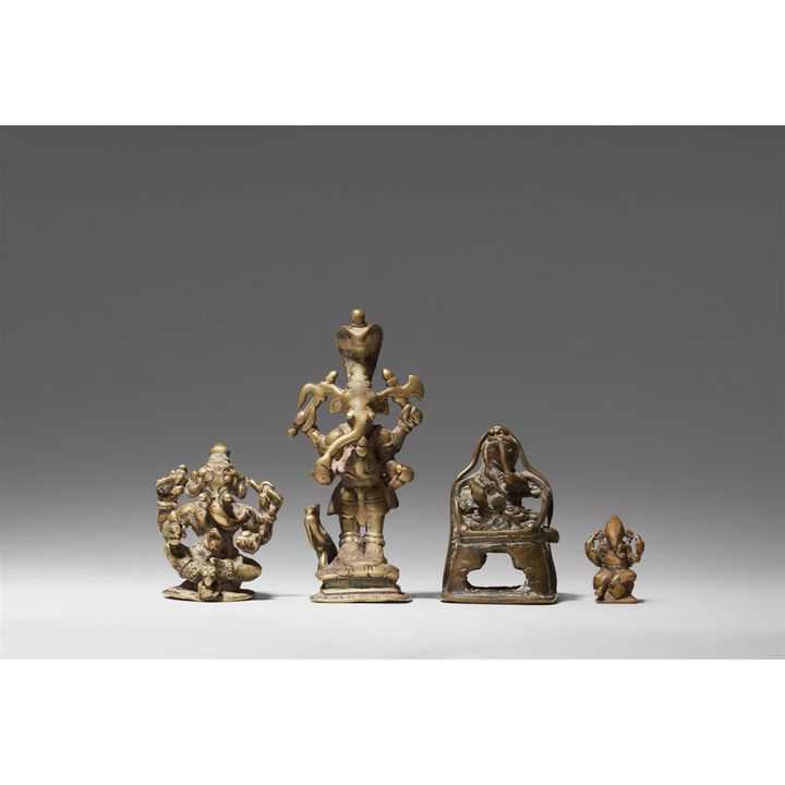 Four Indian copper alloy figures of Ganesha. Mahashtra and Himachal Pradesh. 19th century