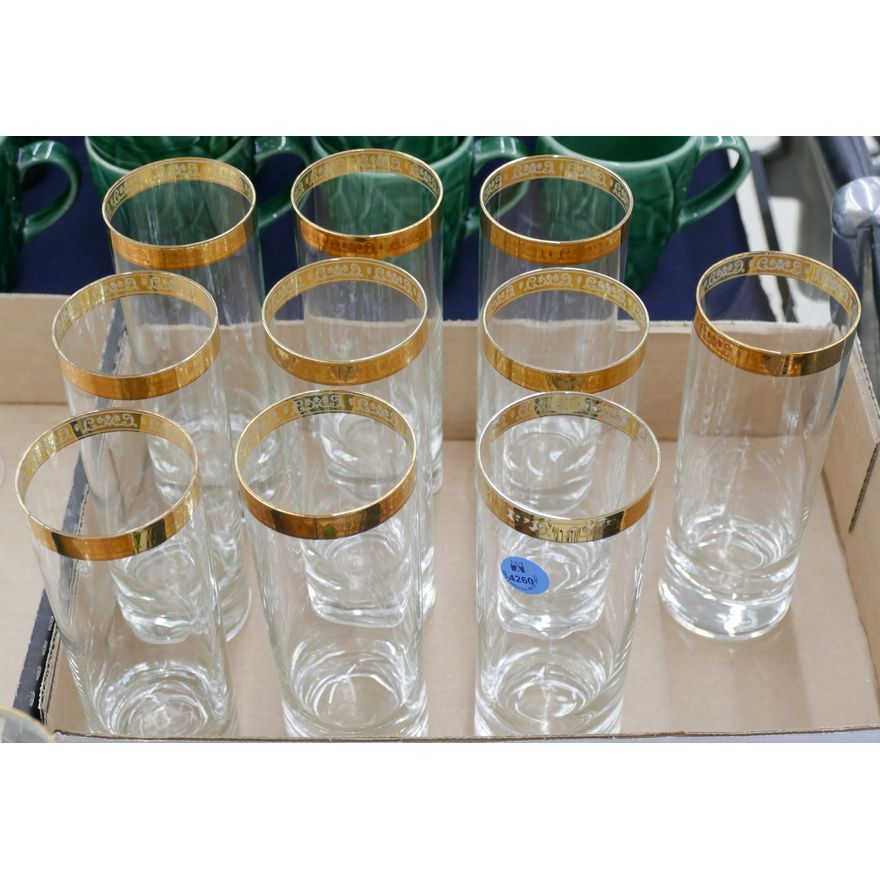 Box 10pc Gilt Rim Glasses
