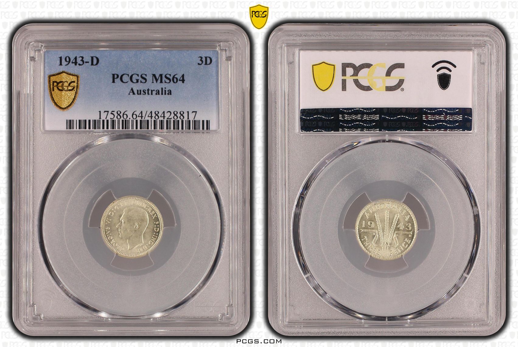 Threepence, 1943-D, PCGS MS 64