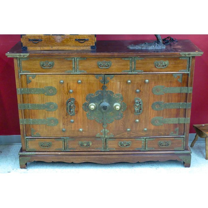 Ornate Korean Credenza Chest with Brass Fittings 42.5''x63.5''x20.5''