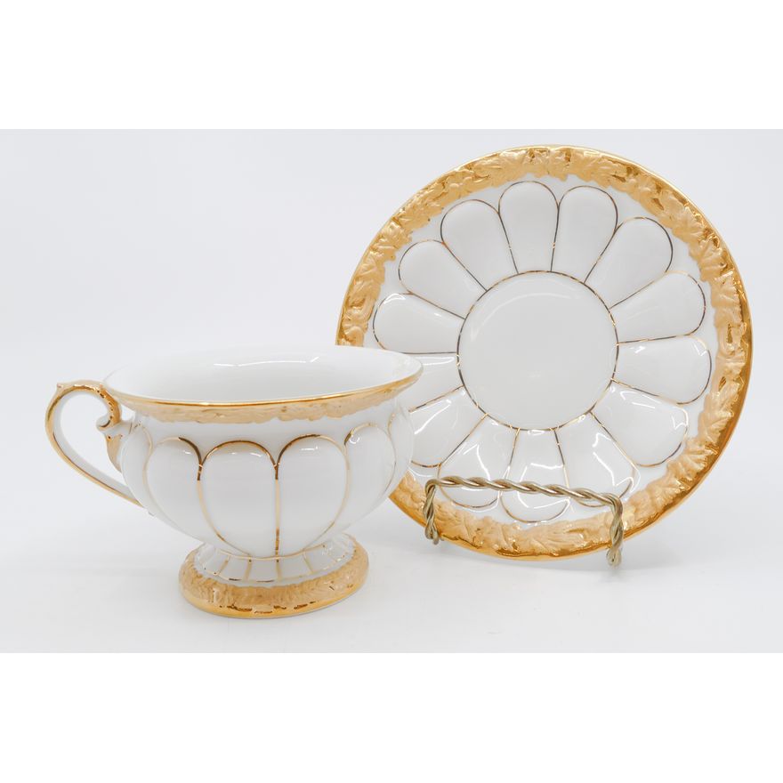 22pc Meissen Opulent Golden Baroque (Gold Leaf) Porcelain Footed Cups & Saucers