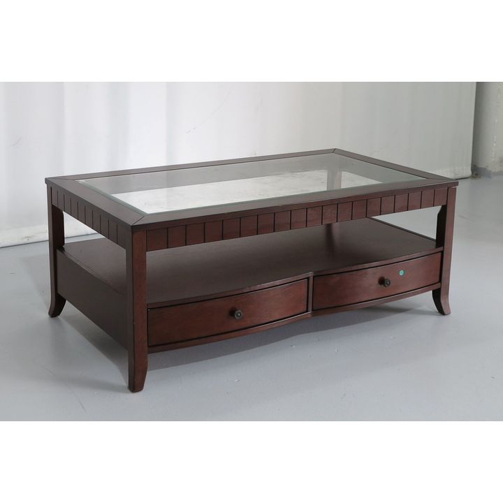 BEVELLED GLASS TOP MAHOGANY TWO-TIER COFFEE TABLE