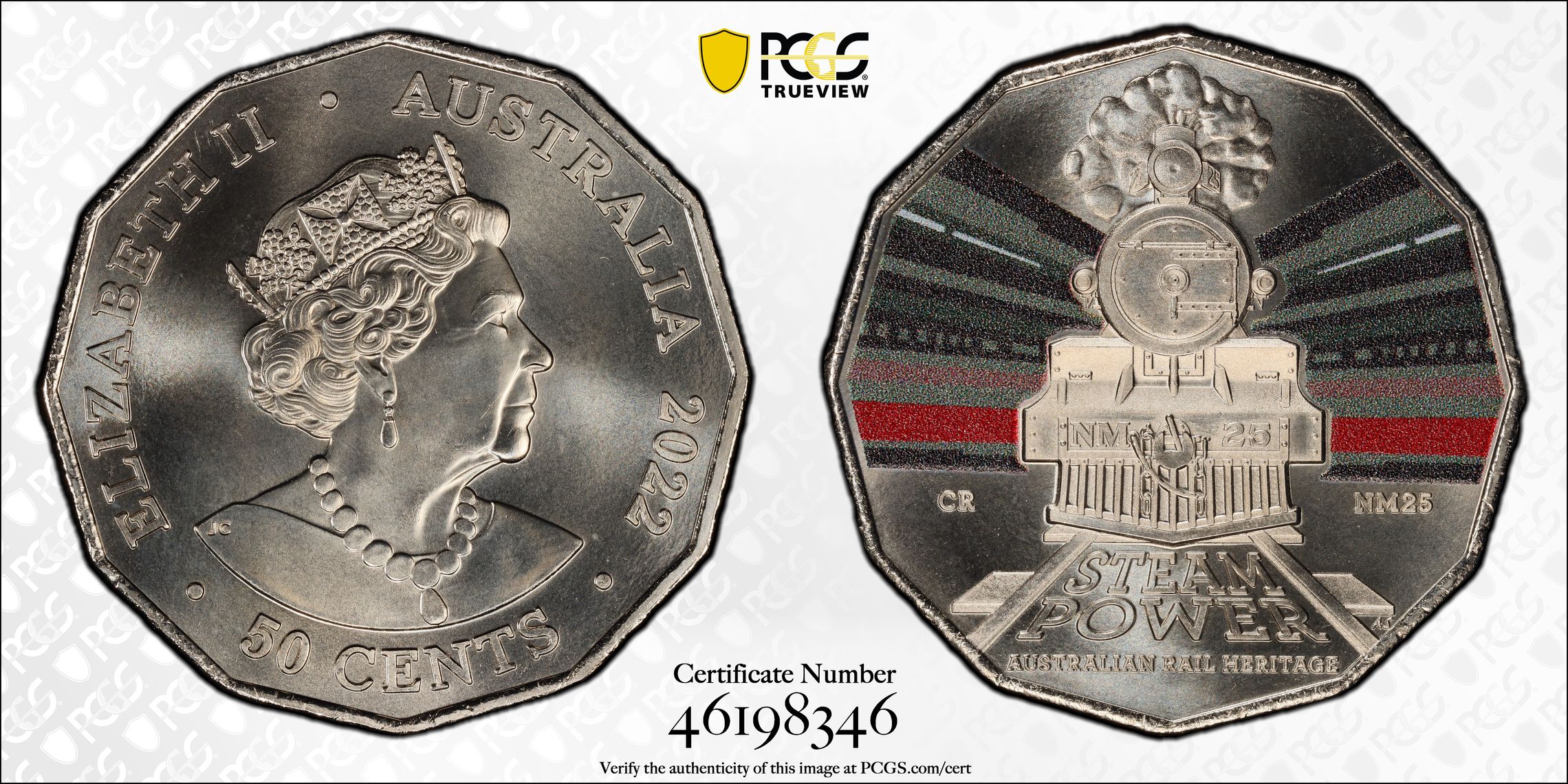 206 · Elizabeth II, Commonwealth Railways-NM25 - Australian Rail Heritage , Fifty Cent, 2022, PCGS MS69