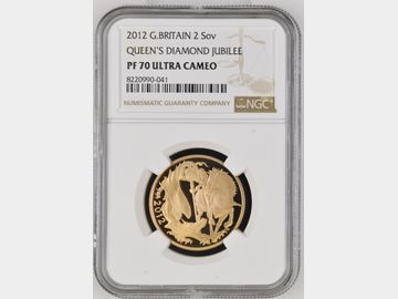 2012 'DIAMOND JUBILEE' PROOF GOLD 2 POUND COIN PF70 UCAM TOP POP!