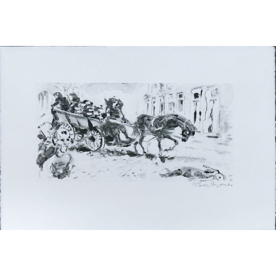 Henk Pander ''Horse Cart'' 2004 Monotype Framed 19''x26''
