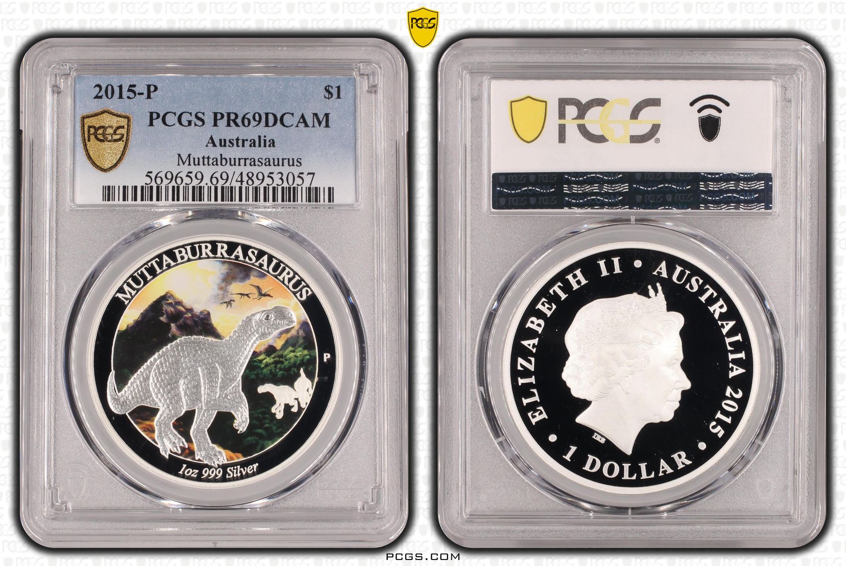 Muttaburrasaurus, One Dollar, 2015-P, PCGS PR69DCAM