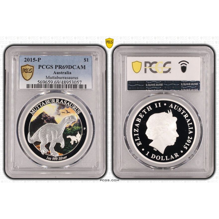 Muttaburrasaurus, One Dollar, 2015-P, PCGS PR69DCAM