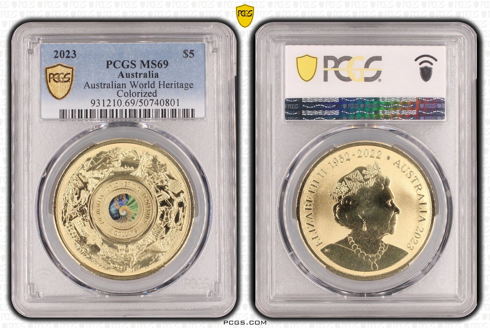 Australian World Heritage Colorized , Five Dollar, 2023, PCGS MS69