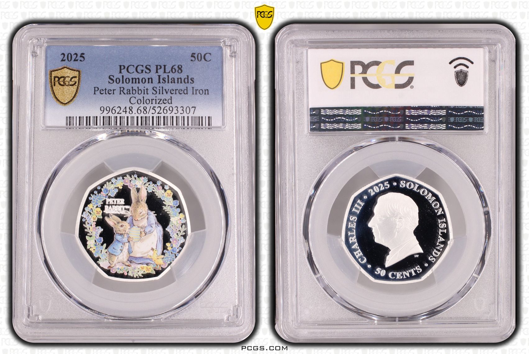 Solomon Islands, Peter Rabbit Silvered Iron Colourised, Fifty Cent, 2025, PCGS PL68