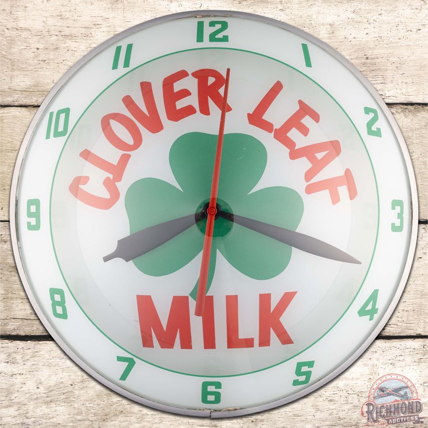 Clover Leaf Milk 15" Double Bubble Advertising Clock w/ Shamrock