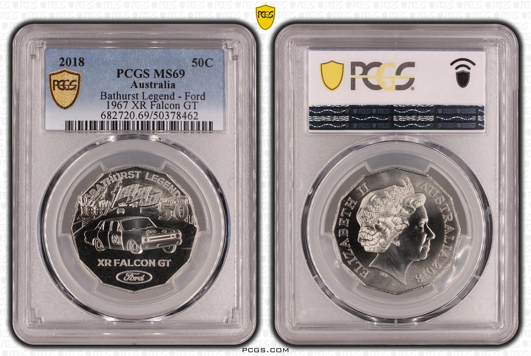 Bathurst Legend - Ford 1967 XR Falcon GT , Fifty Cent, 2018, PCGS MS69