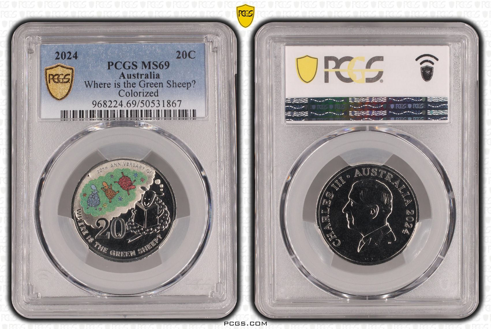 Where is the Green Sheep? Colorized, Twenty Cent, 2024, PCGS MS69