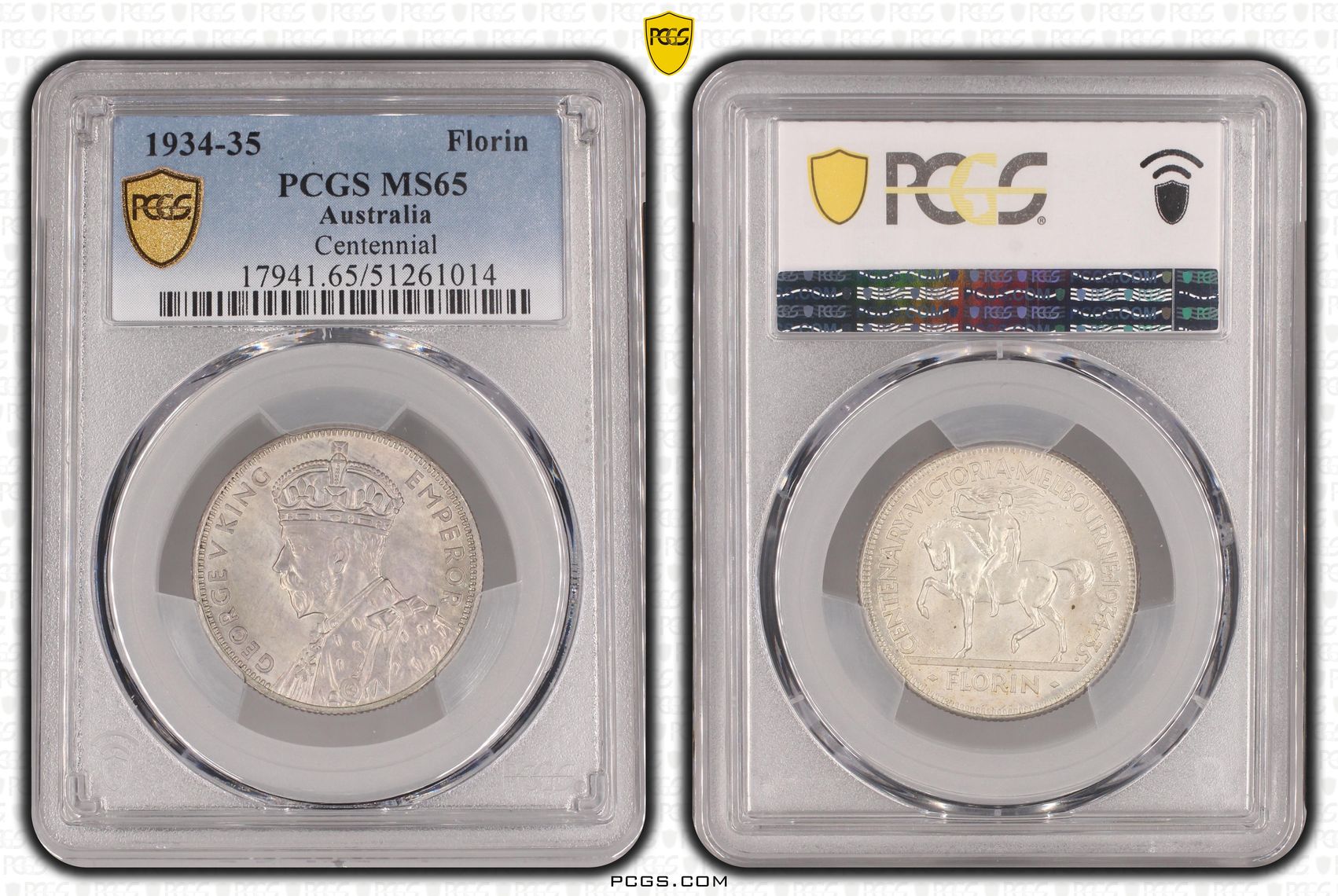 George V, Melbourne Centenary, Florin, 1934-35, PCGS MS65