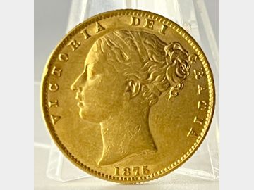 1875 VICTORIA YOUNG HEAD SYDNEY MINT SHIELD GOLD SOVEREIGN