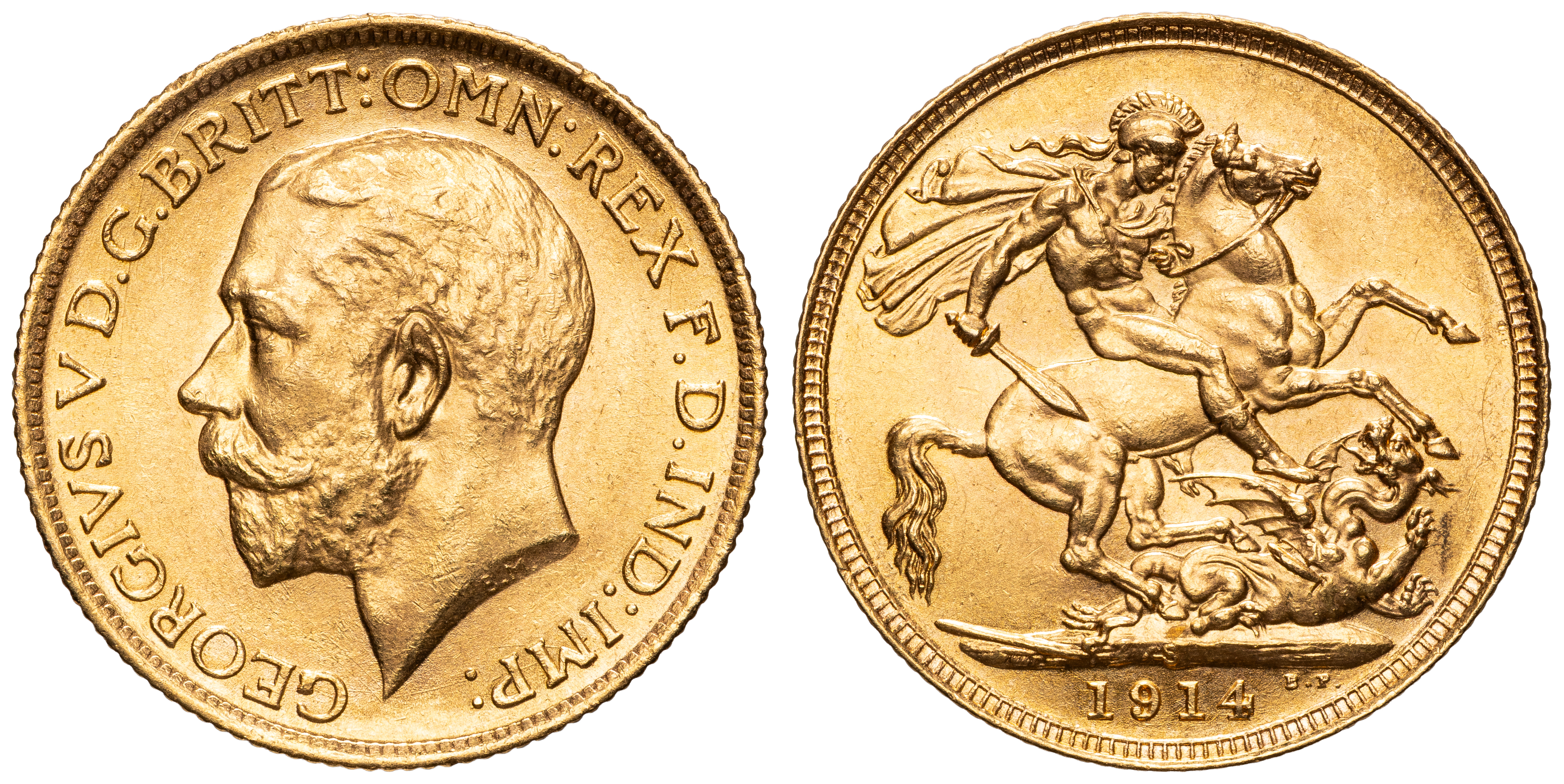 77 · George V, St George Reverse, Sovereign, 1914-S,  UNC
