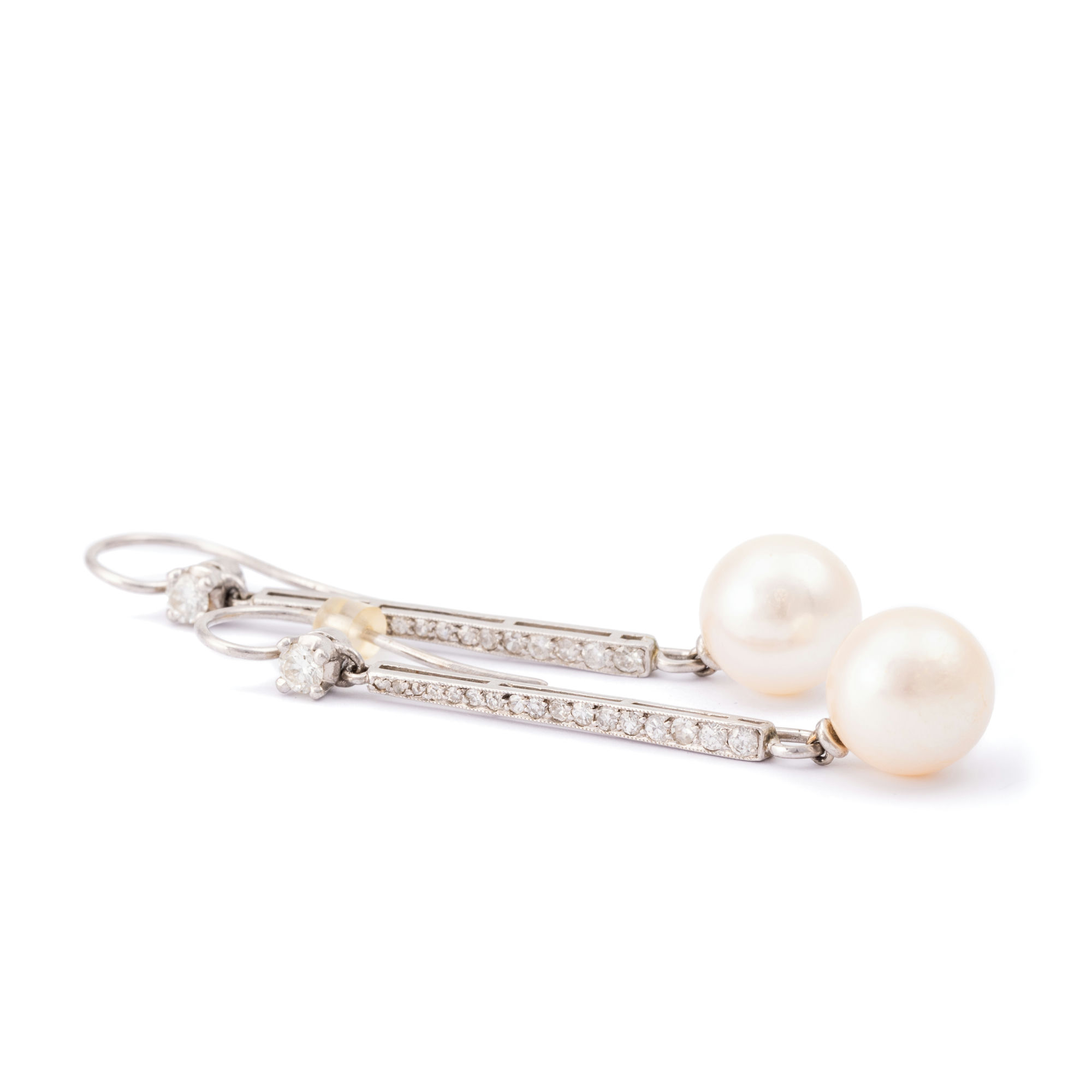 Platinum & Pearl Diamond Drop Earrings,