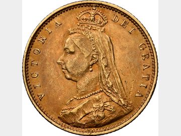1890 VICTORIA JUBILEE HEAD GOLD HALF SOVEREIGN AU55