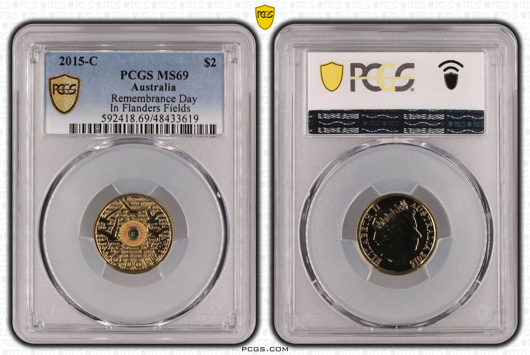 Elizabeth II, Remembrance Day-In Flanders Fields Colorized, Two Dollar, 2015-C, PCGS MS69