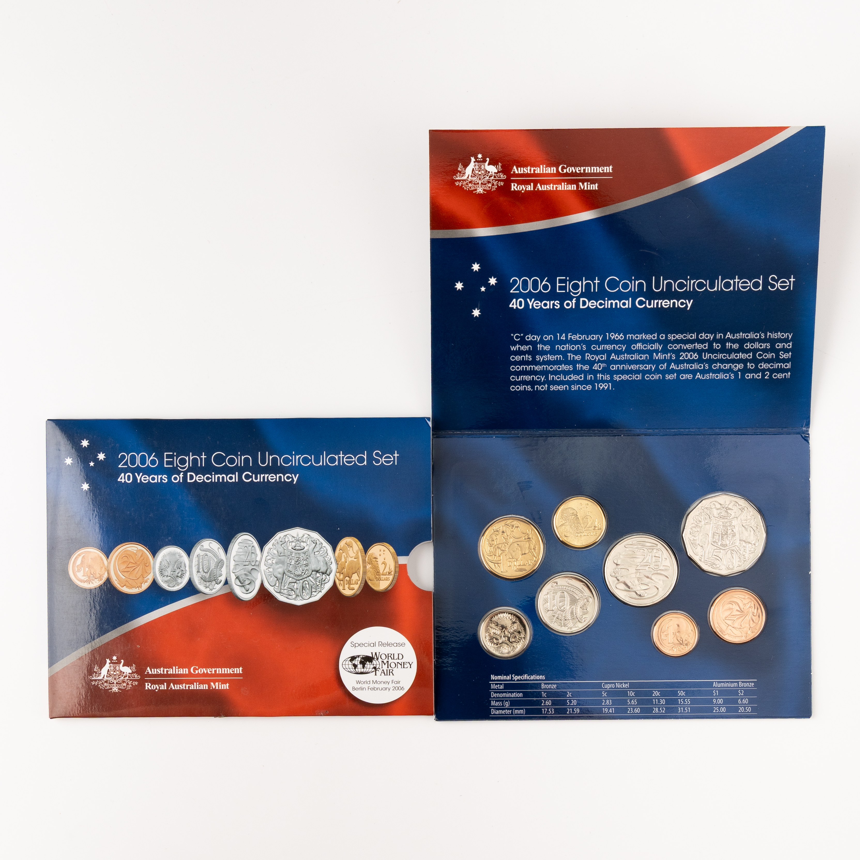 40 Years of Decimal Currency, One Cent - Two Dollar, 2006, UNC
