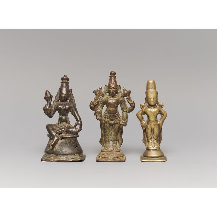 Three Indian copper alloy figures of different deities. Various regions. 17/19th century