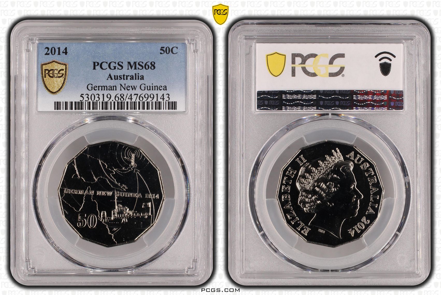 German New Guinea, Fifty Cent, 2014, PCGS MS 68