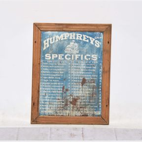 Antique Humphreys' Specifics Apothecary Medicine Cabinet Tin Door Insert