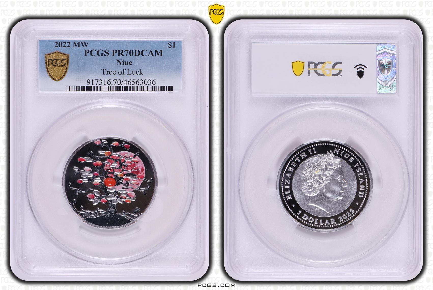 Niue, Tree of Luck, POP 3/0, One Dollar, 2022, PCGS PR70DCAM