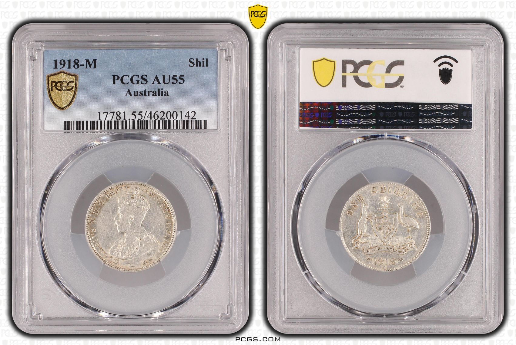 Shilling, 1918-M, PCGS AU55