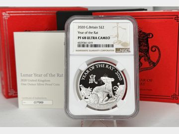 2020 YEAR OF THE RAT SILVER 1oz PROOF 2 POUND PF68 UCAM