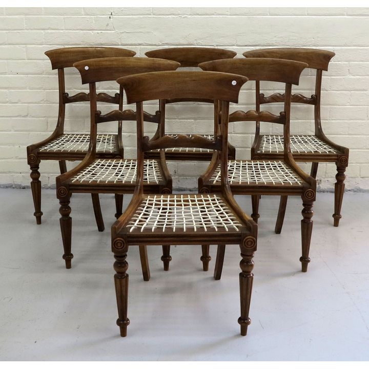 SET OF 6 RIEMPIE DINING CHAIRS, maker Geo. Parkes. Co., Knysna