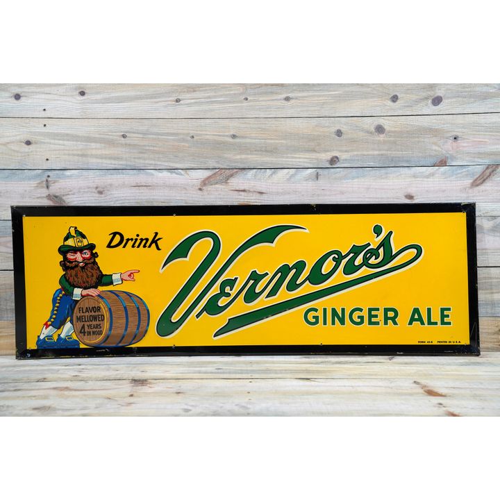 Drink Vernor's Ginger Ale Single Sided Tin Embossed Metal Sign TAC 8.5